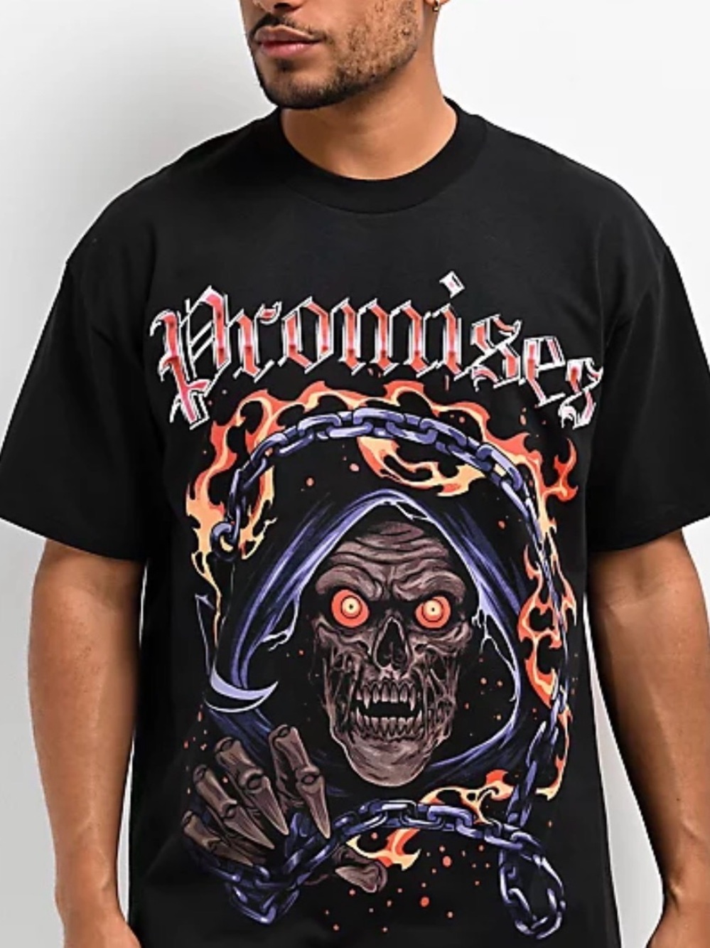 Unbranded Black Skull & Flame Graphic Short-Sleeve Tee